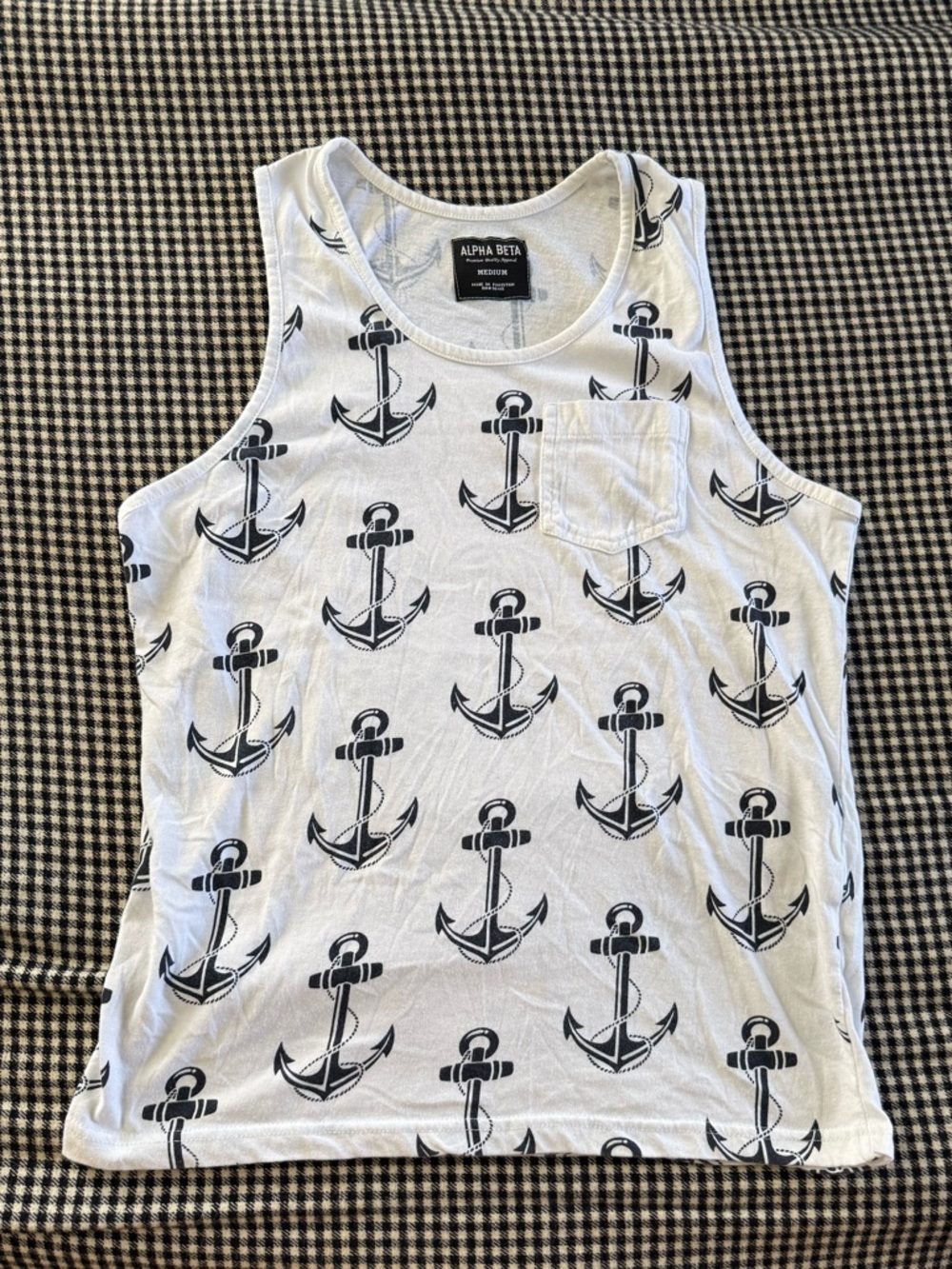 Alpha Beta White Anchor Print Tank Top Size Medium